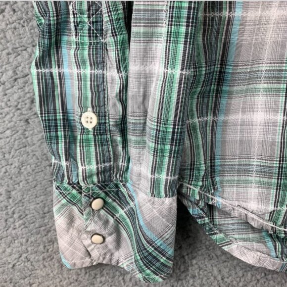 Petrol Industries Green Gray Plaid Button Up Shirt Turbo Engineers Back Medium - Picture 5 of 10